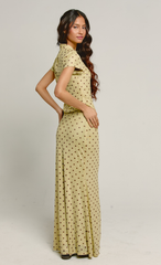 Olive & Brown Polka Dot Mesh Maxi Skirt