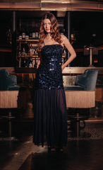 Navy Sequin Mesh Skirt Maxi Dress