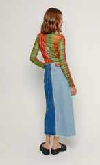 Orange & Green Checkered Mesh Top