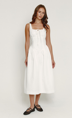 White Tie Front Detail Midaxi Dress