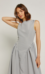 Grey Midi Dress with Gathered Waist