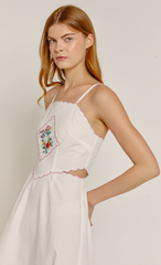 White Embroidered Detail Midi Dress