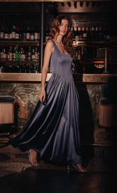 Steel Blue Curved Waist Maxi Dress