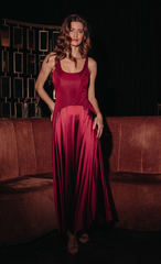 Wine Curved Drop Waist Maxi Dress