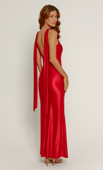 Red Liquid Jersey Scarf Detail Maxi Dress