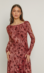 Mauve Floral Burnout Curve Maxi Dress
