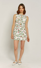 White Chili Print Tie Front Mini Dress