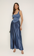 Steel Blue Curved Waist Maxi Dress