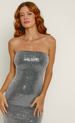 Silver Sequin Bandeau Maxi Dress