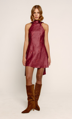 Wine Polka Dot Rose Scarf Mini Dress