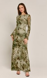 Olive Burnout Floral Long Sleeve Maxi Dress