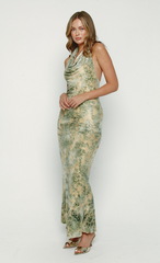 Olive Cowl Neck Devore Maxi Dress