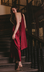 Wine Halter Neck Satin Maxi Dress