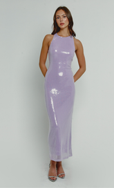 Lilac Sequin Cross Back Maxi Dress