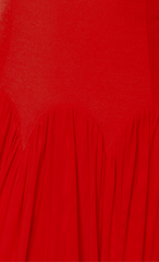 Red Scallop Curve Waist Maxi Dress
