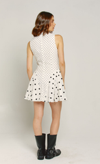 White Polka Dot High Neck Mini Dress