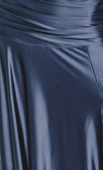 Steel Blue Liquid Jersey Ruched Maxi Dress