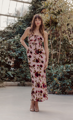 Pink Floral Devore Drawstring Maxi Dress
