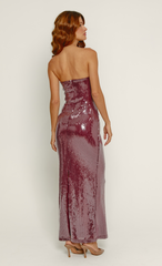 Wine Sequin Bandeau Maxi Dress