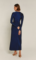 Navy Ruched Long Sleeve Maxi Dress