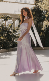 Lilac Bandeau Scarf Satin Maxi Dress