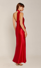 Red Asymmetric Scarf Maxi Dress