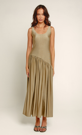 Olive Asymmetric Waist Detail Maxi Dress