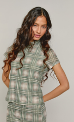 Green Checkered Mesh Maxi Skirt