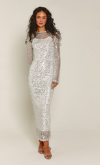 White Long Sleeve Sequin Maxi Dress