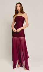 Wine Strapless Bandage Maxi Dress