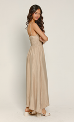 Taupe Ruched Waist Maxi Dress