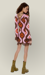 Pink Fringe Knit Mini Dress
