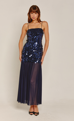 Navy Sequin Mesh Skirt Maxi Dress