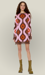 Pink Fringe Knit Mini Dress