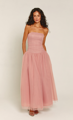 Pink Bandeau Mesh Maxi Dress