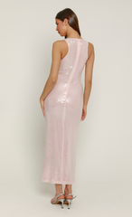 Pink Sheer Sequin Racerback Maxi Dress