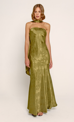 Olive Bandeau Scarf Satin Maxi Dress