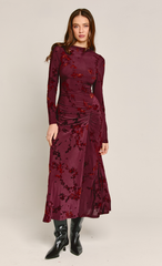 Wine Burnout Ruched Maxi Dress