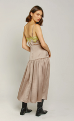 Oyster Drop Waist Lace Midi Dress