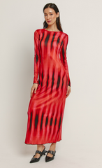 Red Flame Long Sleeve Maxi Dress