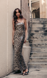 Leopard Sequin Bandeau Maxi Dress