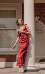 Red Ruffle Side Split Maxi Dress
