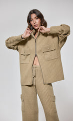 Olive Knitted Zip Up Cardigan