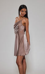 Mink One Shoulder Satin Mini Dress