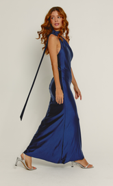 Navy Asymmetric Scarf Maxi Dress