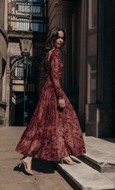 Mauve Floral Burnout Curve Maxi Dress