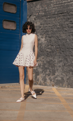 White Polka Dot High Neck Mini Dress