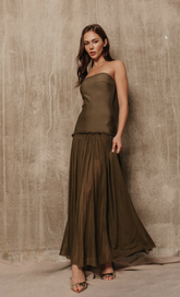 Olive Bandage Drop Waist Maxi Dress