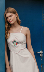 White Embroidered Detail Midi Dress