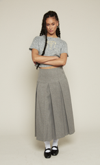 Grey Embroidered Face Knit Crop Top
